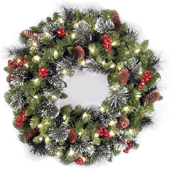 24 in Pre-Lit Crestwood Spruce Artificial Christmas Wreath - Picture 7 of 7